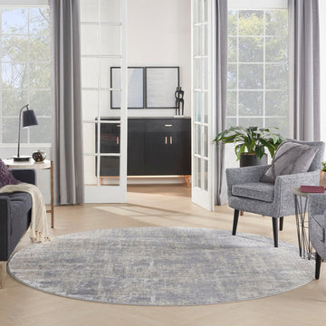 Rustic Textures RUS01 Modern Abstract Distressed Shimmer Carved Hi-Low Textured Durable Polyblend Short-Pile Ivory/Silver/Beige Round Rug-Nourison-Rug Love - The Most Loved Rug Store